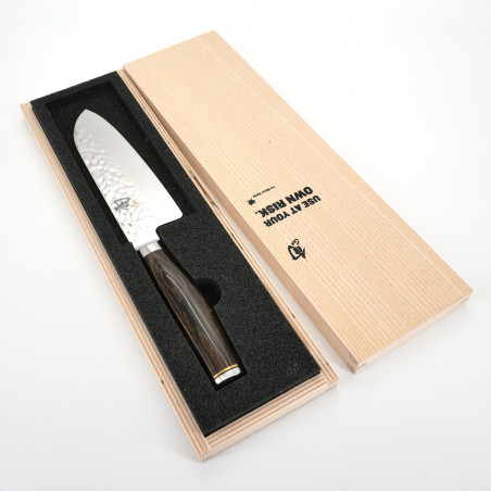 Coltello da cucina giapponese Kiritsuke KOTAI martellato (coltello da chef) con  Saya e scatola di bambù - lama 21 cm