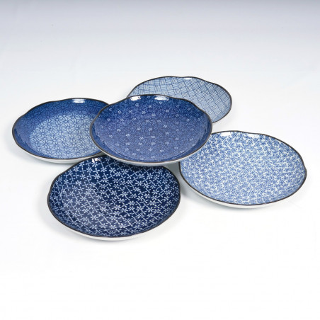 japanese blue patterns round plates set Ø23cm IMAYÔ KOZOME