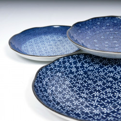 set de 5 assiettes rondes Ø23cm motifs bleus japonais IMAYÔ KOZOME