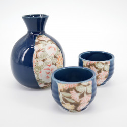 japanese blue bottle 2 sake cups set SHUKI GUNJÔ HANA YÛZEN