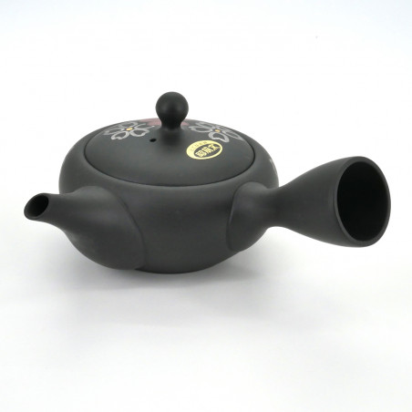 japanese black terracotta teapot with sakura flowers SYÔHÔ