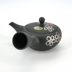 japanese black terracotta teapot with sakura flowers SYÔHÔ