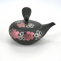 japanese black terracotta teapot with sakura flowers SYÔHÔ