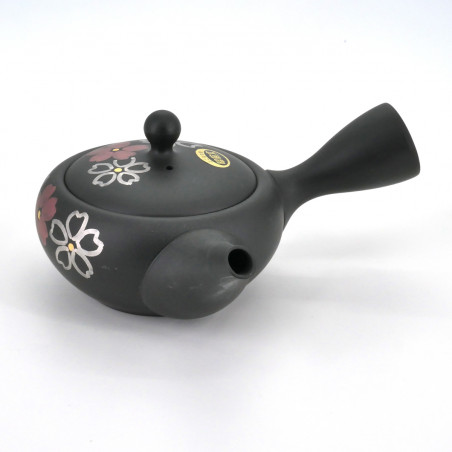 japanese black terracotta teapot with sakura flowers SYÔHÔ