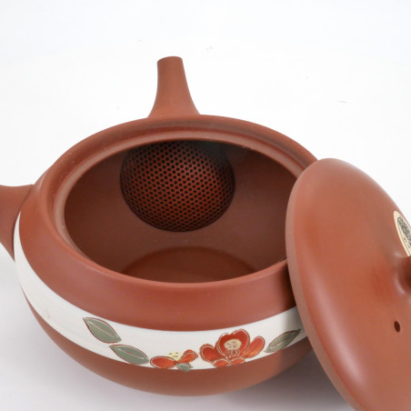 japanese red flower band terracotta teapot 32cl SYUNZYÛ