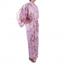 japanischer Yukata Kimono aus rosafarben Baumwolle, KINUME, goldene Pflaumenblüten