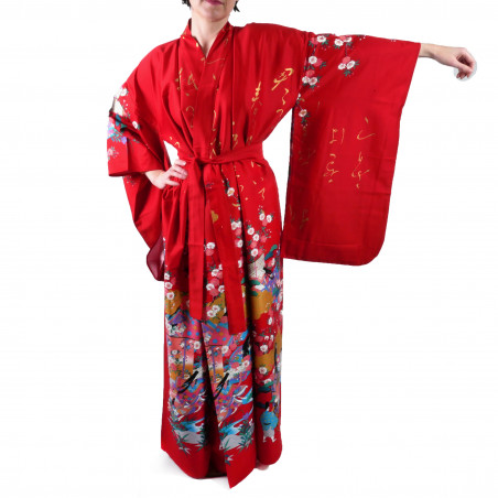 Kimono rojo tradicional japonés para mujer, UTAÔJO, poemas y princesas brillantes