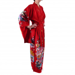 Japanese traditional red kimono gilt poem and princess for ladies