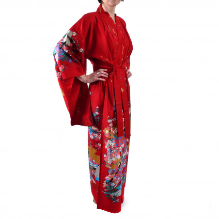 Kimono rosso tradizionale giapponese per le donne, UTAÔJO, poesie e principesse brillanti