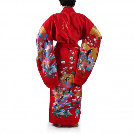 Japanese traditional red kimono gilt poem and princess for ladies