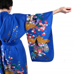 Kimono bleu traditionnel japonais pour femme poèmes brillants et princesses