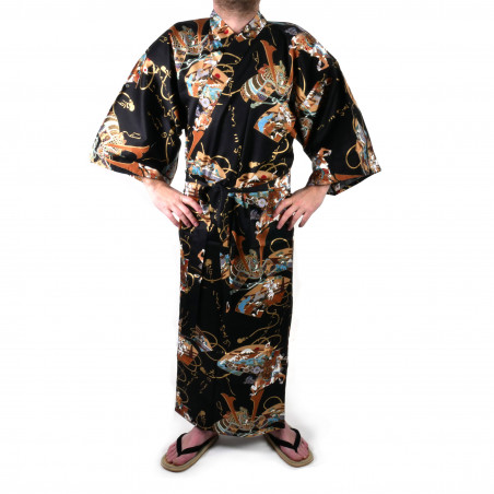 Japanese traditional black cotton yukata kimono samuraï for men