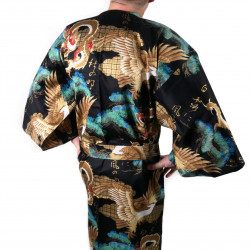 japanischer Herren yukata Kimono - schwarz, RYÛMATSU, Drachen und Kiefern