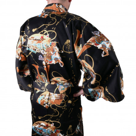 Japanese traditional black cotton yukata kimono samuraï for men