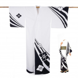 Japanese cotton prestige yukata for women KUROSHIBORI white