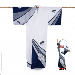 Yukata prestigio giapponese di cotone per le donne, SENSUSHIBORI, blu