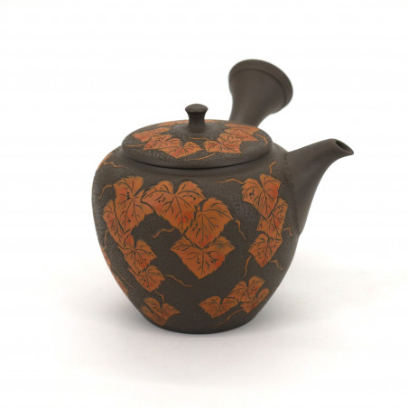 Tetera japonesa kyusu marrón grabado hojas MANOSHUN