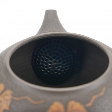 Tetera japonesa kyusu marrón grabado hojas MANOSHUN