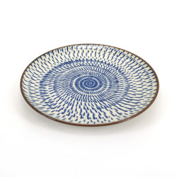 assiette ronde japonaise en céramique, OFUKE UZU, bleue