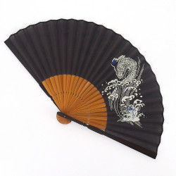 éventail japonais noir 22,5cm pour homme, TOURYUMON, dragon