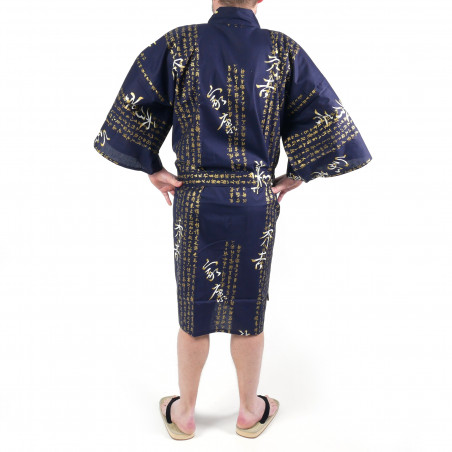 Kimono blu giapponese tradizionale Happi in cotone kanji hideyoshi per uomo