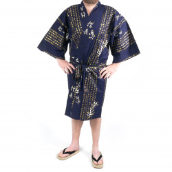 Happi tradicional kimono azul japonés en algodón general kanji hideyoshi para hombres