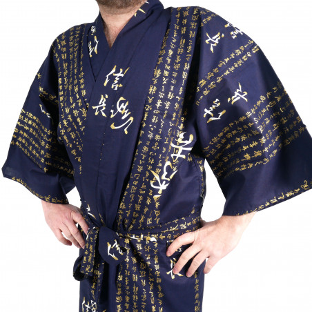 Happi traditional japanese blue kimono in cotton general kanji hideyoshi for men