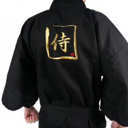 Happi kimono negro kanji oro samurai algodón shantung japonés para hombres