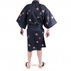 Happi kimono traditionnel japonais noir en coton motifs diamant et kanji pour homme