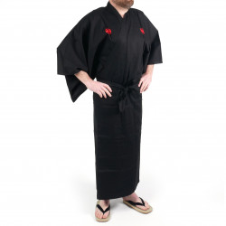 japanischer Herren yukata Kimono - schwarz, SAMURAI, kanji golden