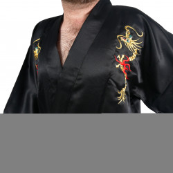 Kimono japonés hanten en algodón negro, RYU, dragón