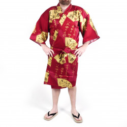 japanischer herren happi kimono, SENSU, rot, goldener Fächer