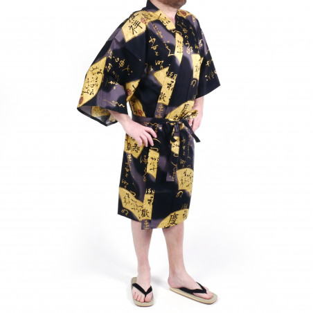 happi kimono giapponese in cotone, nero, SENSU, fan d'oro