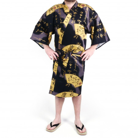 japanischer herren happi kimono, SENSU, schwarz, goldener Fächer