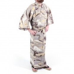 japanischer Herren yukata Kimono - grau, Berg Fuji