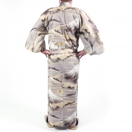 japanischer Herren yukata Kimono - grau, Berg Fuji