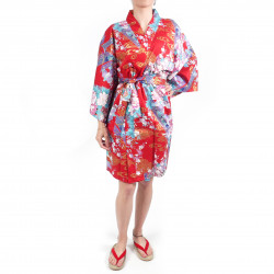 hanten kimono rojo japonés tradicional en algodón satinado princesita para mujer