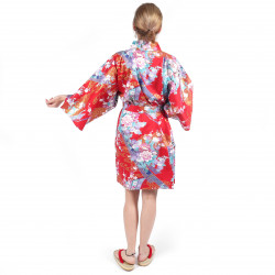 hanten kimono rojo japonés tradicional en algodón satinado princesita para mujer