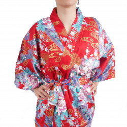 hanten traditional japanese red kimono in satin cotton little princess for women