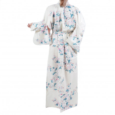 Japanische traditionelle weiße Baumwolle Yukata Kimono weiße Kirschblüten für Frauen