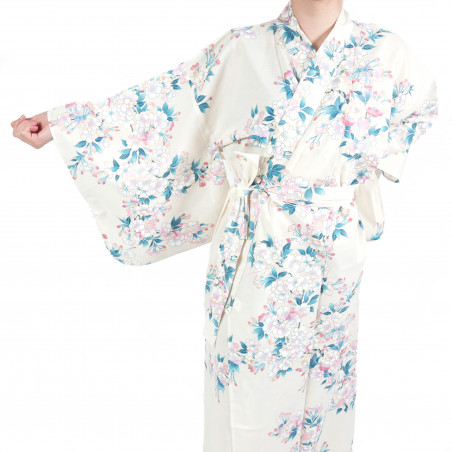 Flores de cerezo blancas japonesas tradicionales de kimono yukata de algodón blanco para mujer