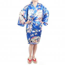 Hanten traditioneller japanischer blauer Kimono in der Polyester-Dynastie unter der Kirschblüte für Frauen