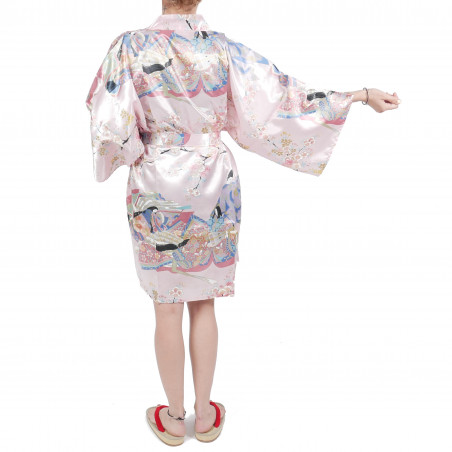 Kimono hanten tradizionale giapponese rosa in dinastia poliestere sotto il fiore di ciliegio per donna