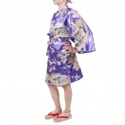 hanten kimono tradicional japonés morado en dinastía poliéster bajo la flor de cerezo para mujer