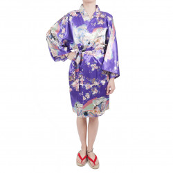 hanten traditional japanese purple kimono in polyester dynasty under the cherry blossom for women