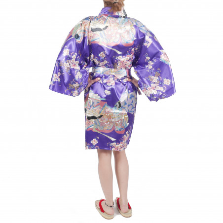 Kimono hanten tradizionale giapponese viola in dinastia poliestere sotto il fiore di ciliegio per donna