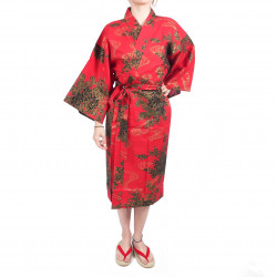 happi tradicional japonés peonía de algodón rojo y kimono de río para mujer