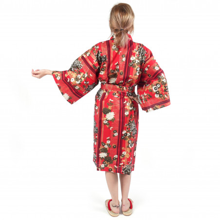 crisantemi floreali tradizionali kimono di cotone rosso giapponese Happi per donna