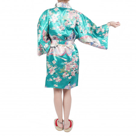 hanten kimono traditionnel japonais turquoise en polyester dynastie sous les fleurs de cerisier pour femme