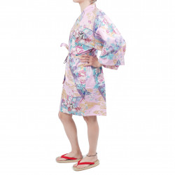 hanten traditional japanese kimono pink satin cotton little princess for women